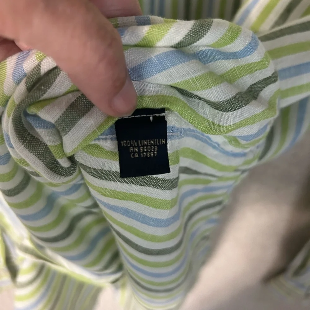 Banana Republic Green Striped Casual Button Down Shirt linen